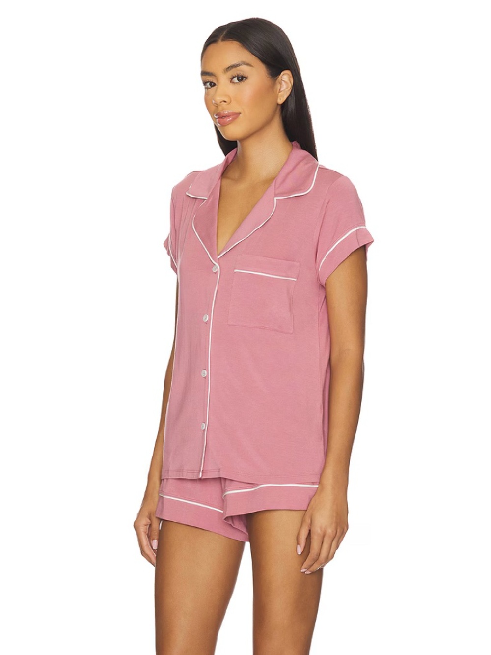 Eberjey Gisele Shortie Short Pajama Set in Berry Blush with Ivory Size XS - Picture 9 of 13